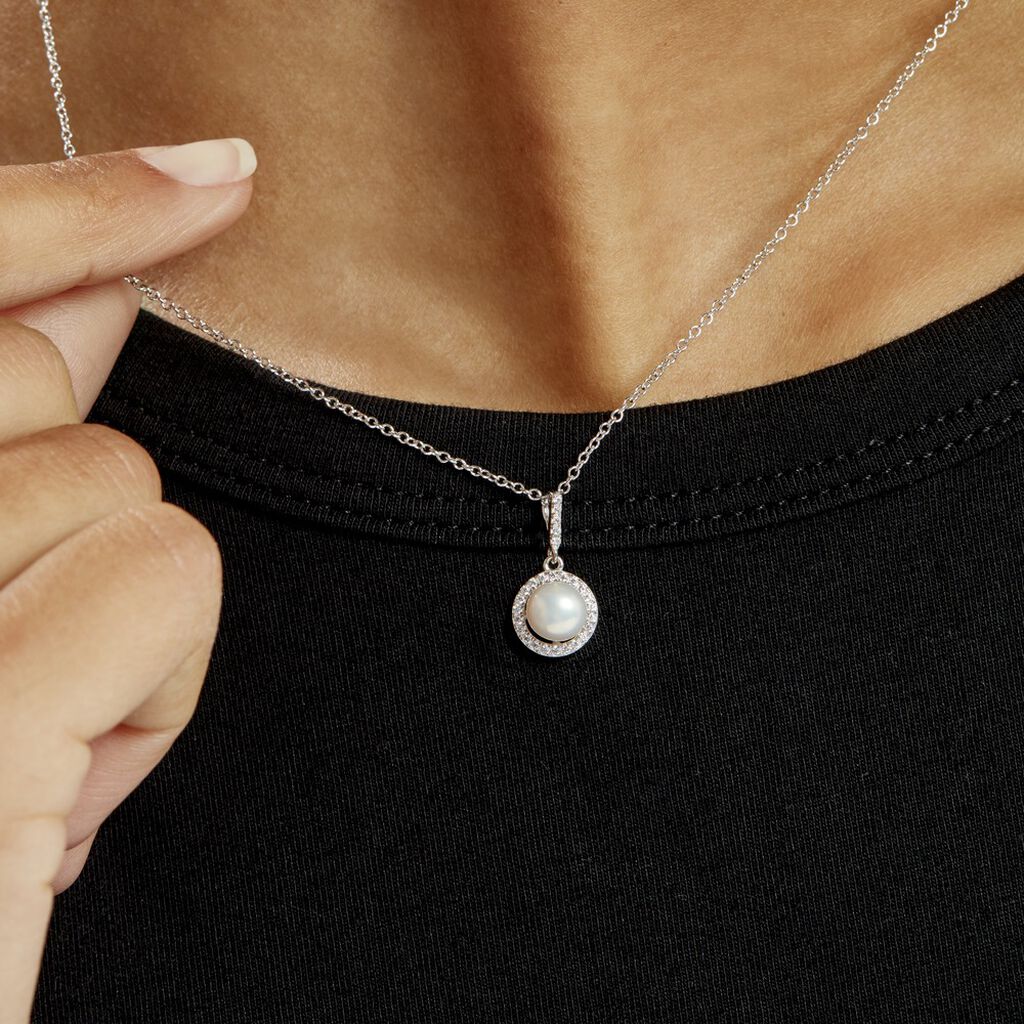 Collier Mathie Argent Blanc Perle De Culture Et Oxyde De Zirconium