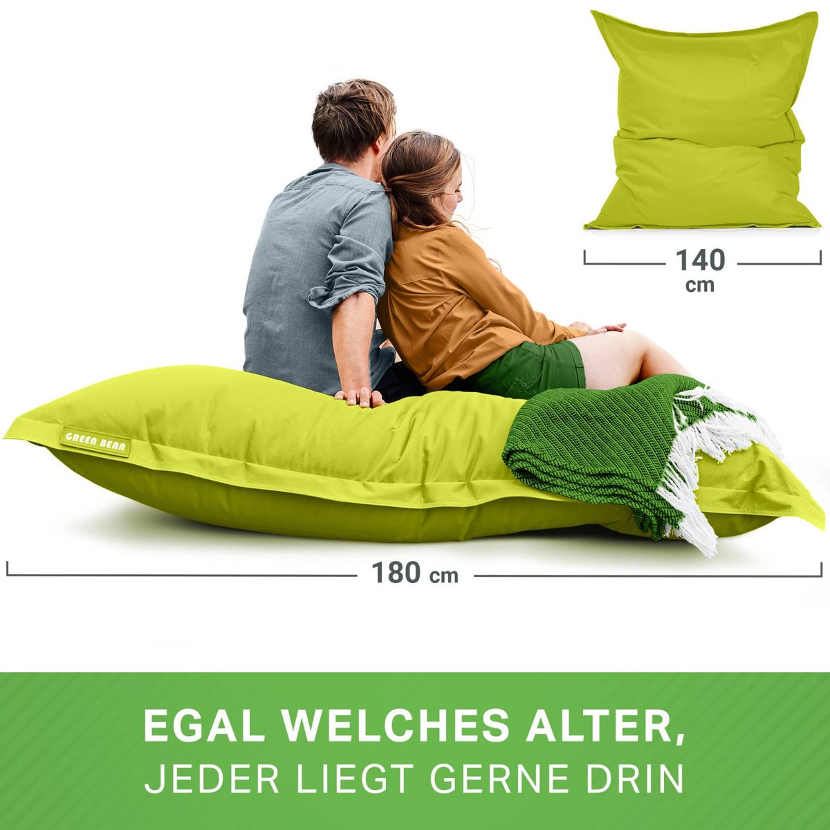Groene Bonen Zitzak 120x160cm 270 Liter Kinderen & Volwassenen Zitzak EPS Kralenvulling Reuze Zitzak Grote Buitenligstoel Wasbaar Weerbestendig Ligstoel Zitkussen Vloerkussen Lichtgroen