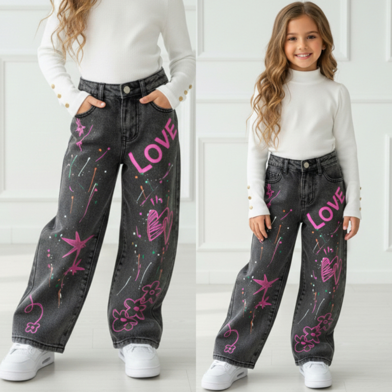 Neon Heart Paint Jeans - Zwart