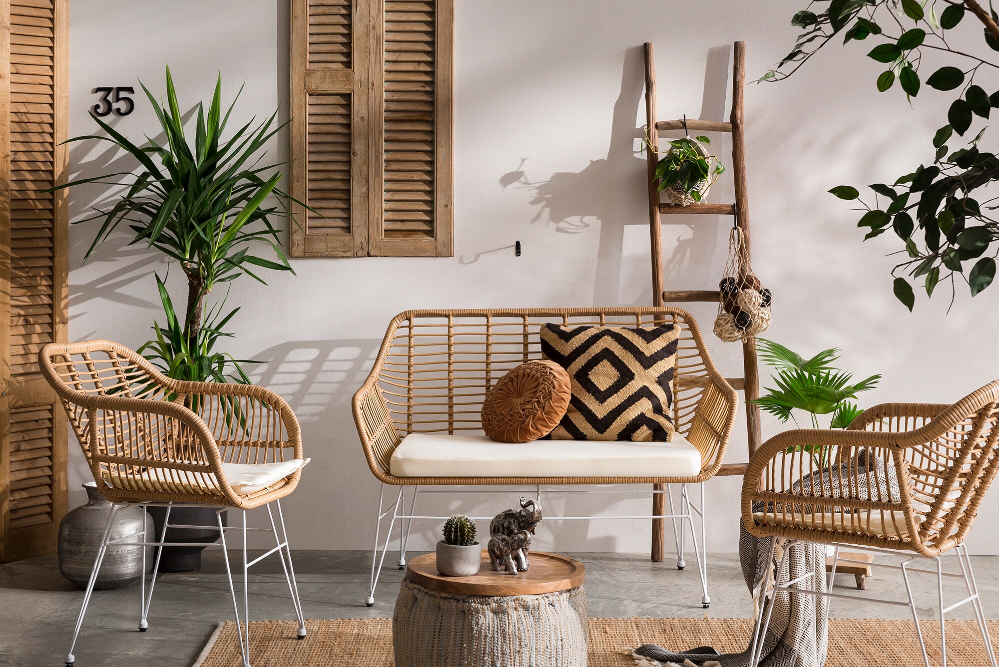 Armlehnstuhl Rattanoptik 2er Set natur Esszimmerstuhl Wohnzimmer Stuhl Stühle