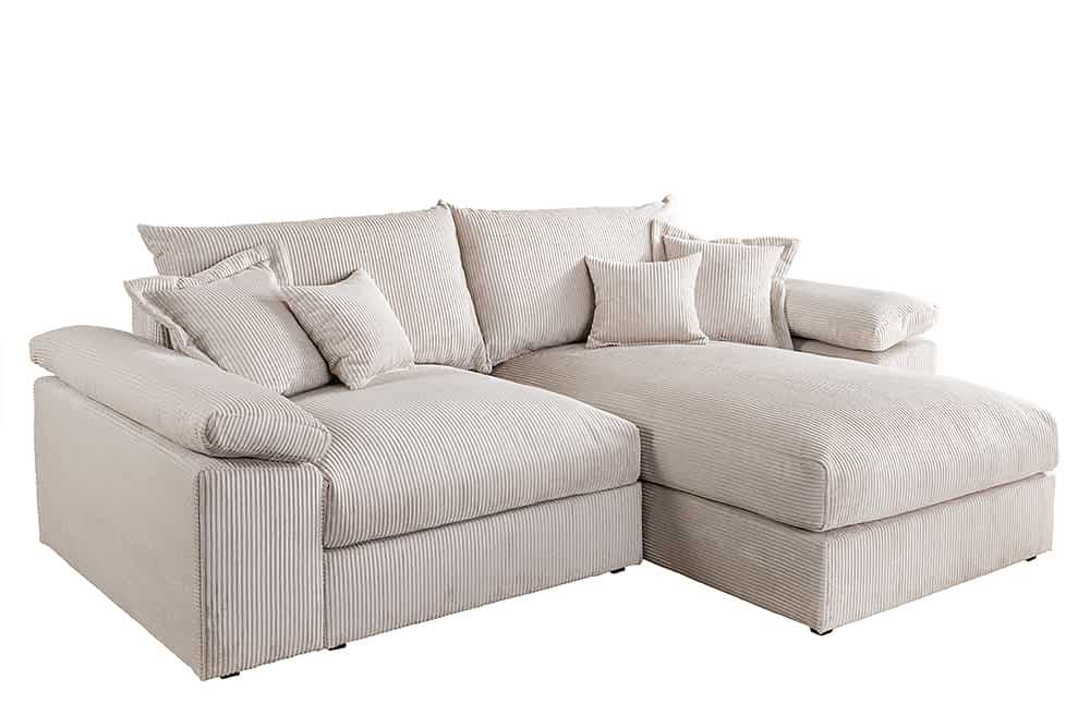 Design Ecksofa ATMOSPHERE XL 245cm champagner beige Cord Federkern inkl. Kissen