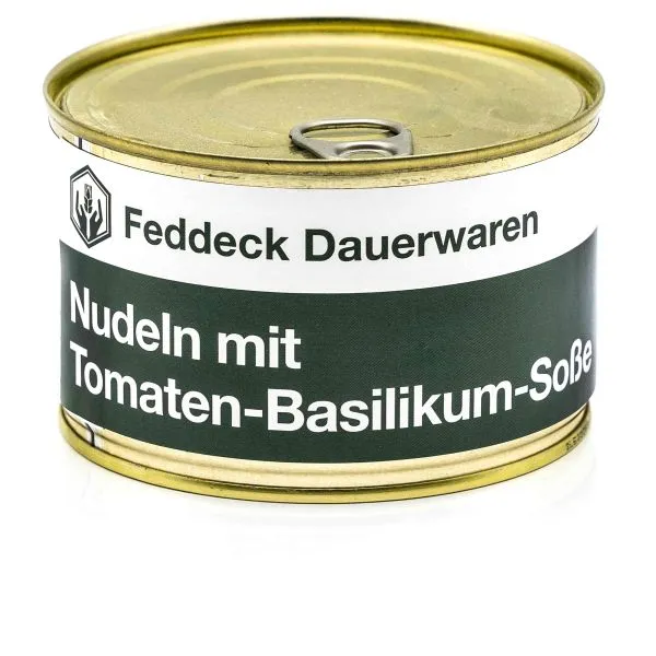Feddeck Dauerwaren -  Fertiggericht Dose Nudeln mit Tomaten-Basilikum-Soße vegan 400 g