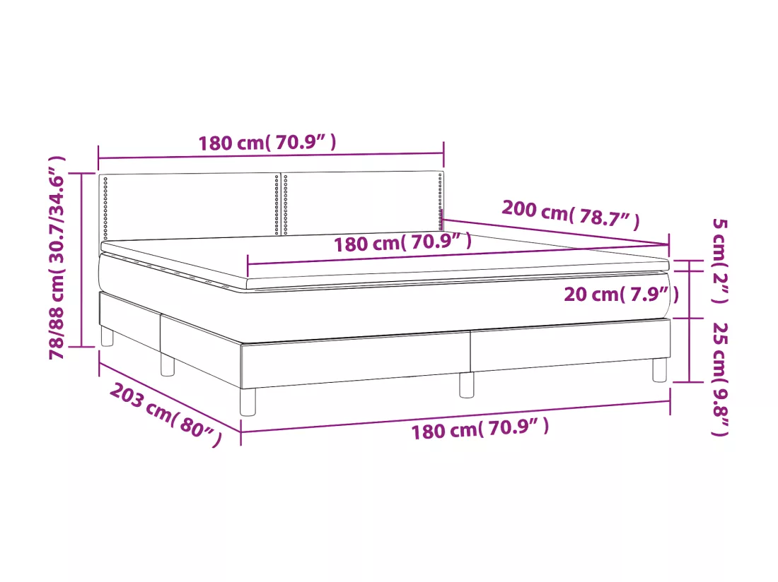 Sommier tapissier matelas LED Cappuccino 180x200 cm Similicuir