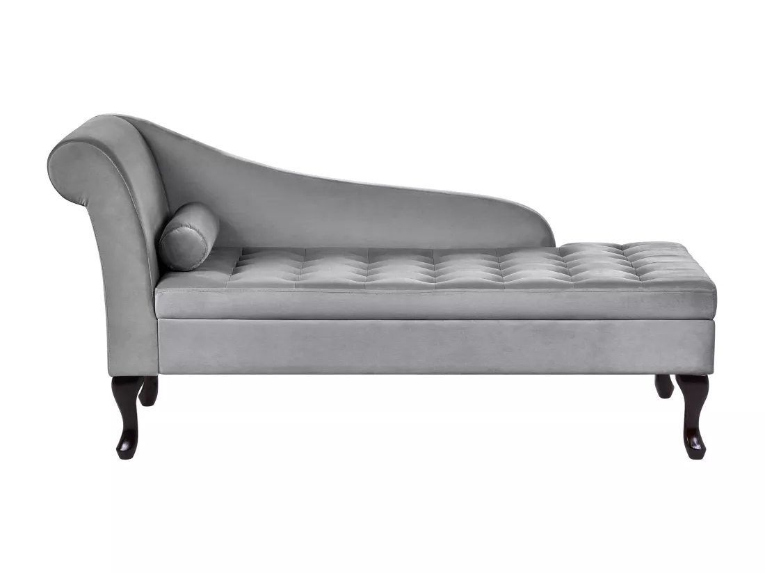 Chaise longue côté droite en velours gris clair avec rangement PESSAC