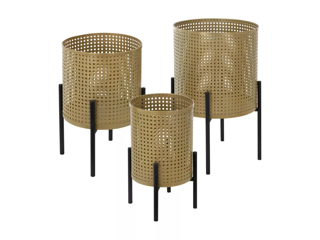 ML-Design Support pour fleurs, set de 3 pièces noir et or, en acier, support pour plantes en métal, support pour pots de fleurs avec cache-pot, support pour pots de fleurs 3 pièces, pots de plantes, colonne pour fleurs, tabouret pour plantes.