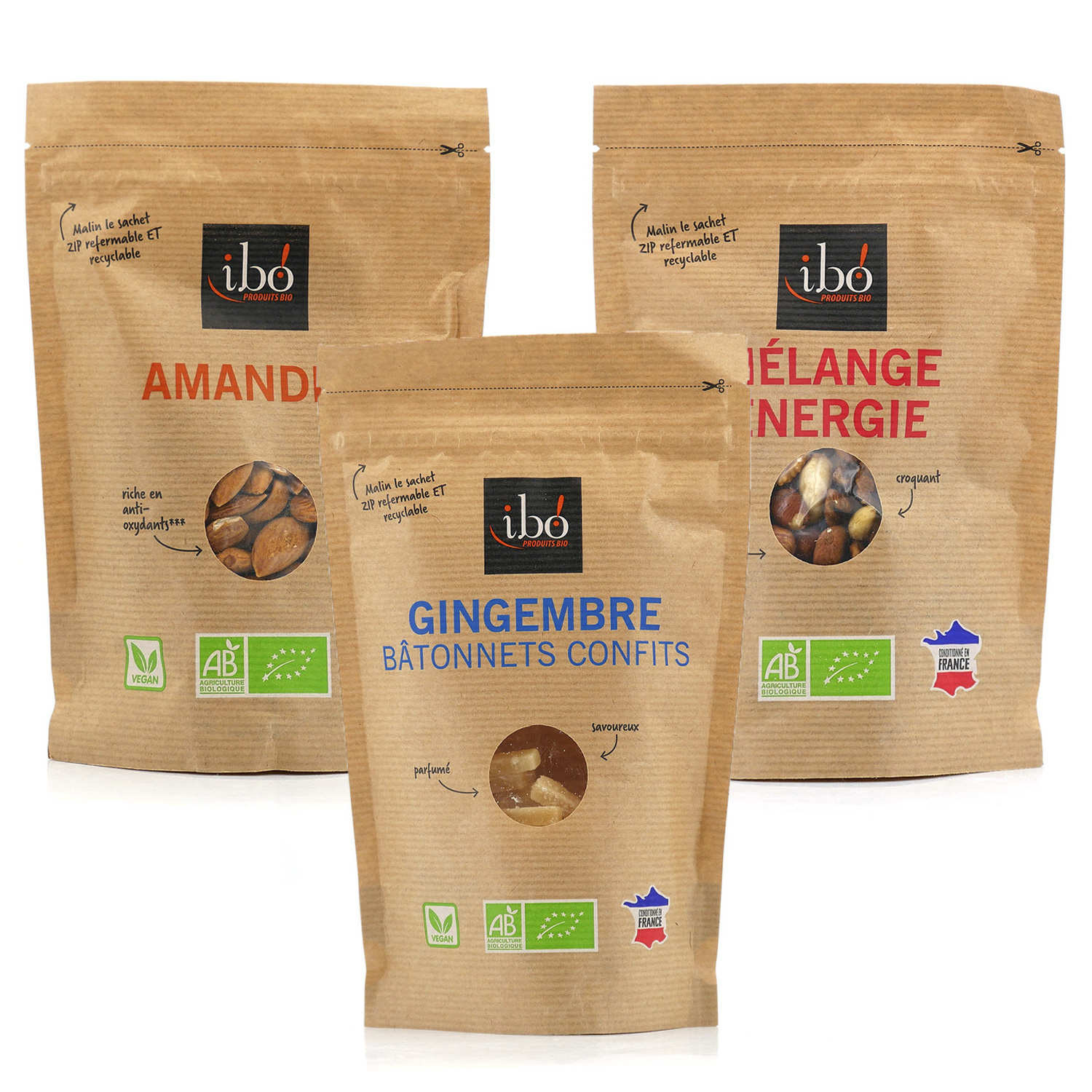 Assortiment découverte de fruits secs + bâtonnets de gingembre confits