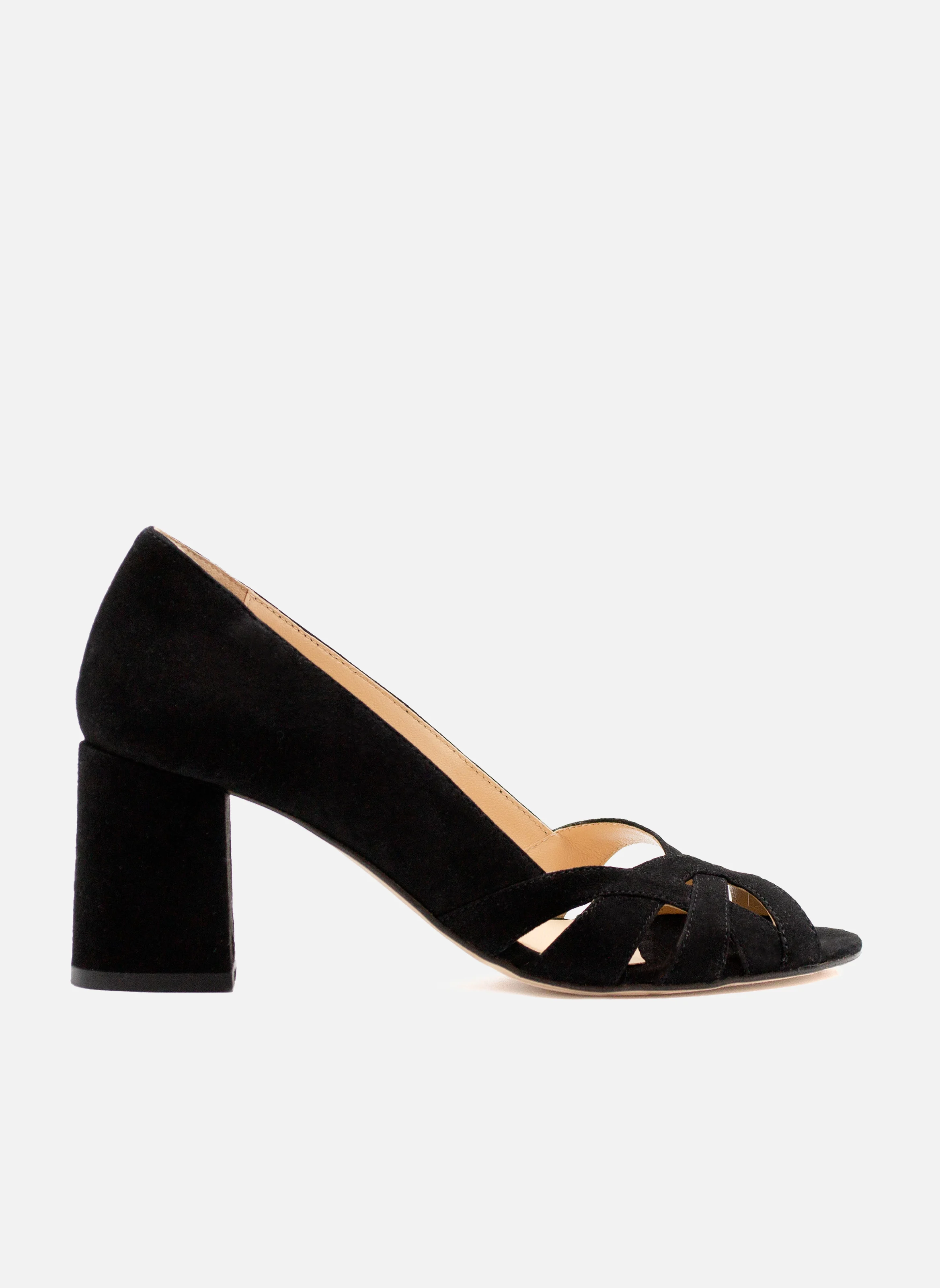 Escarpins à découpe cuir daim | Noir