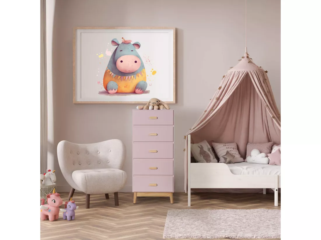 Commode Mobili Rebecca Orchidea 115x50x40 MDF Pin Rose Marron Scandinave À Monter