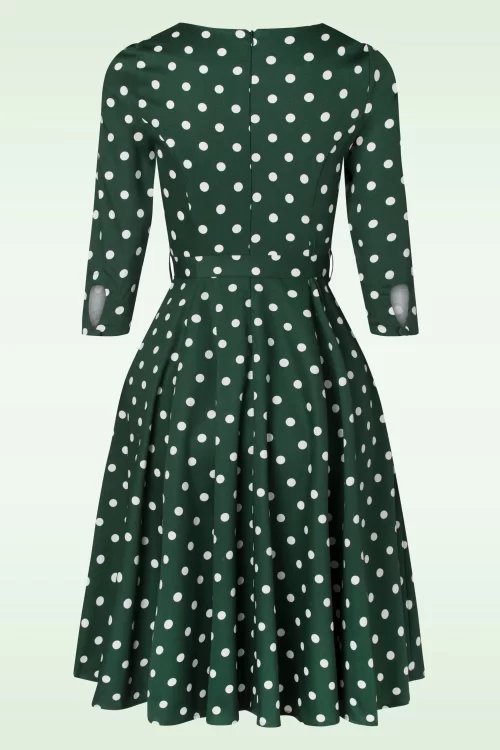 Hearts & Roses Olivia Swing Polkadot jurk in groen en wit
