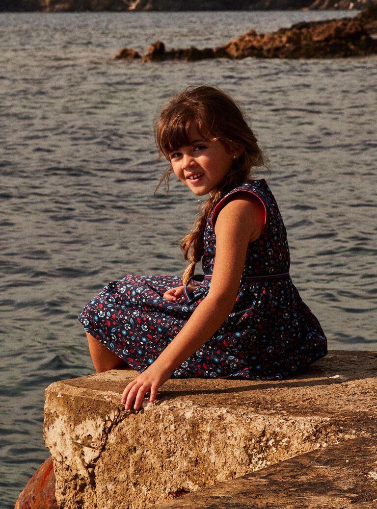 Robe réversible rouge et bleu marine