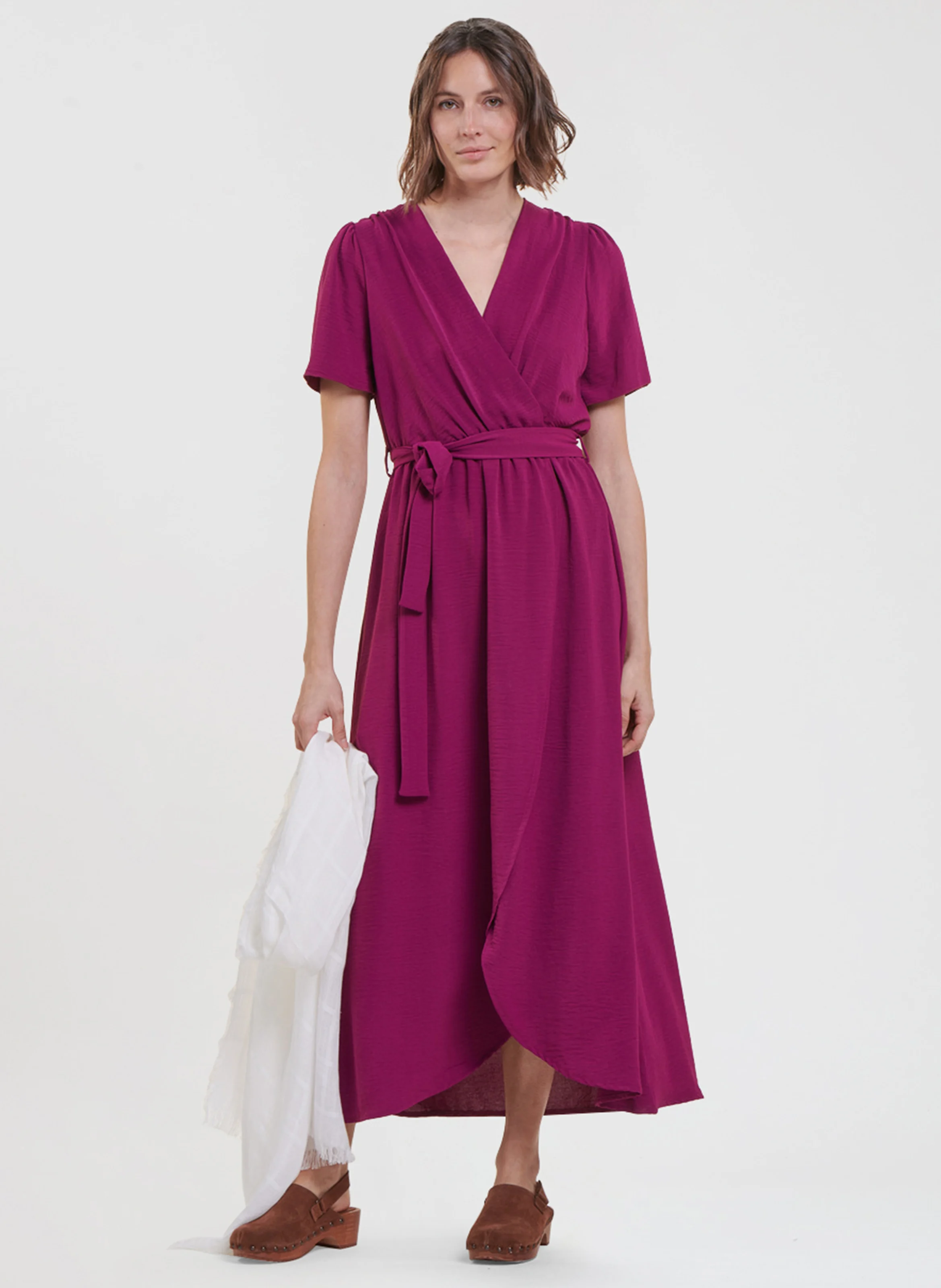 Robe longue col V | Violet