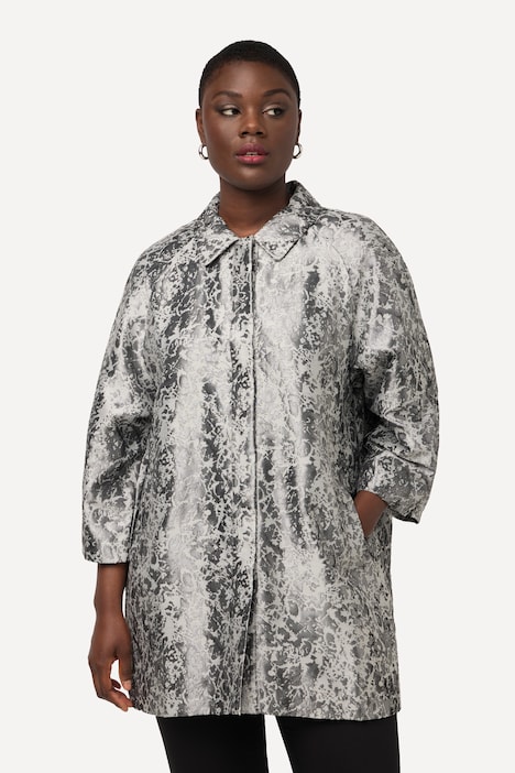 Brokat-Jacke, Boxy, Hemdkragen, Kellerfalte, 3/4-Arm