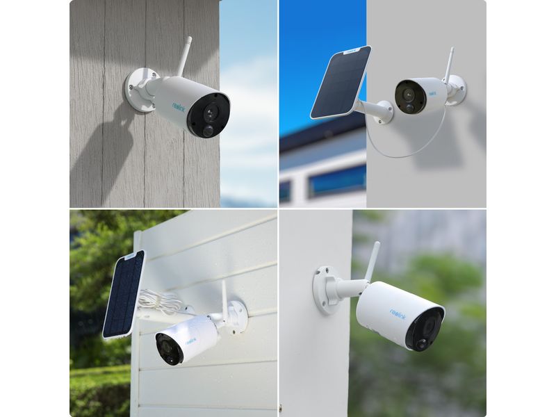 Reolink Netzwerkkamera Argus B320 Super-HD   Solar 3MP Super-HD, IP65 Wetterfeste WLAN Kamera mit Scheinwerferlicht, 2-Wege-Audio, Bewegungserkennung & Farbnachtsicht inkl. Solarpanel mit Halterungen & Montagematerial – Weiss