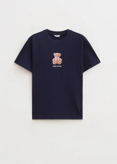 T-shirt met print cute beer blauw (BLW.D)