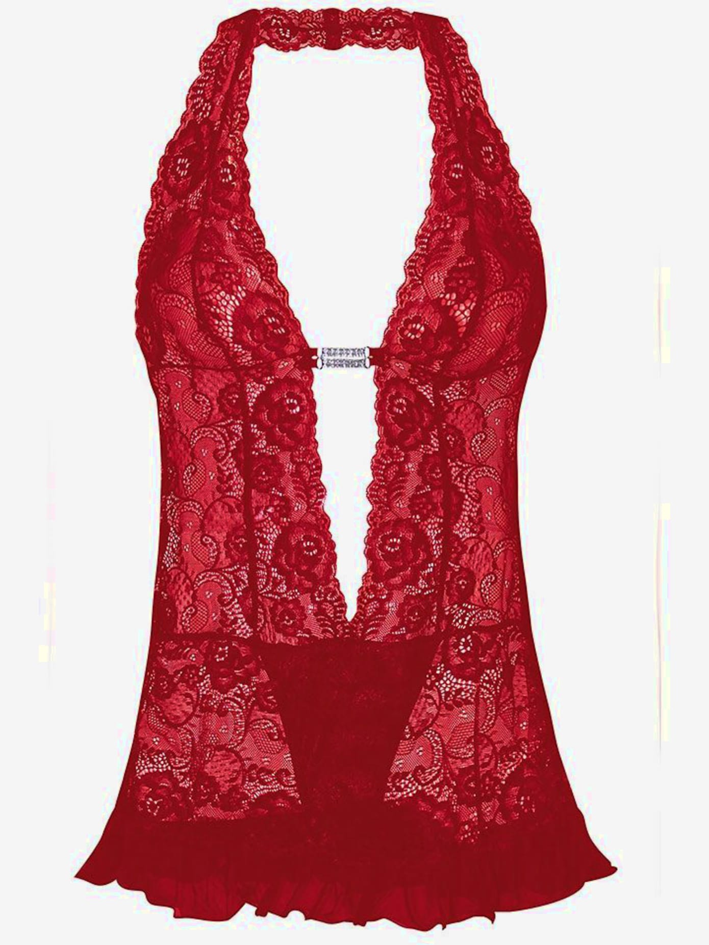 Body avec bride au cou combiné érotique en dentelle avec jolie encolure profonde