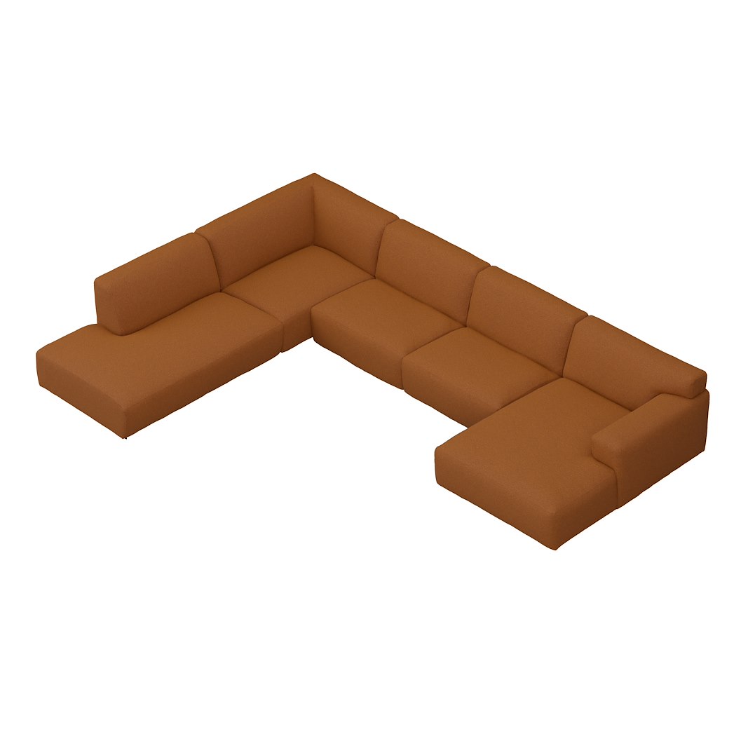 Vesta U-sofa Sjeselong høyre, 3-seter og åpen ende venstre. Big hjørnemodul, Tekstil Marilyn Bronze, sort metallben 10 cm, Comfort CM