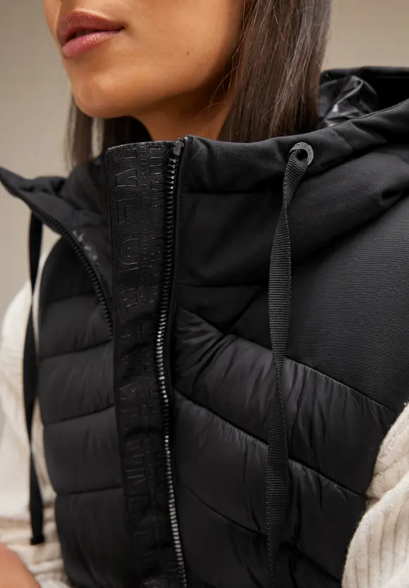 Lange Materialmix Weste - Black