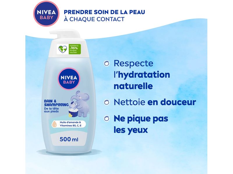 NIVEA BABY Bad & Shampoo Kopf bis Fuss 500 ml Mildes Pflegeshampoo für saubere und samtweiche Haut und Haare