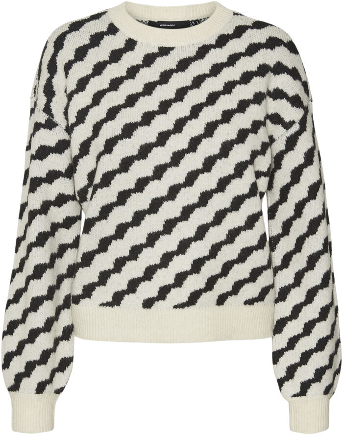 Vero Moda VMLARA LS O-NECK PULLOVER BOO REP Birch/w. black wave pattern