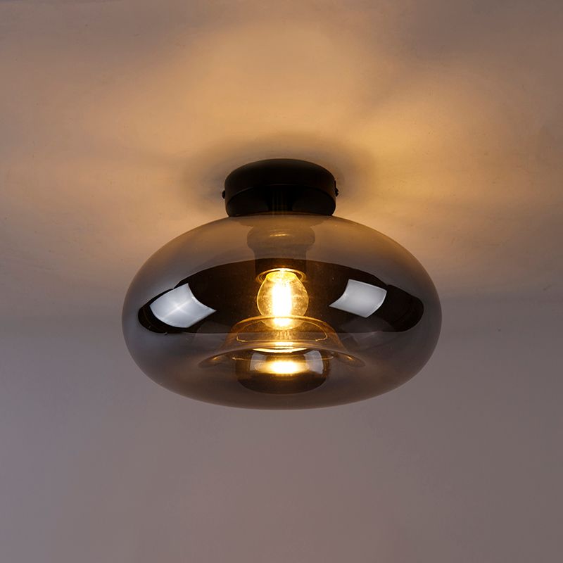 Art Deco plafondlamp zwart met smoke glas - Busa