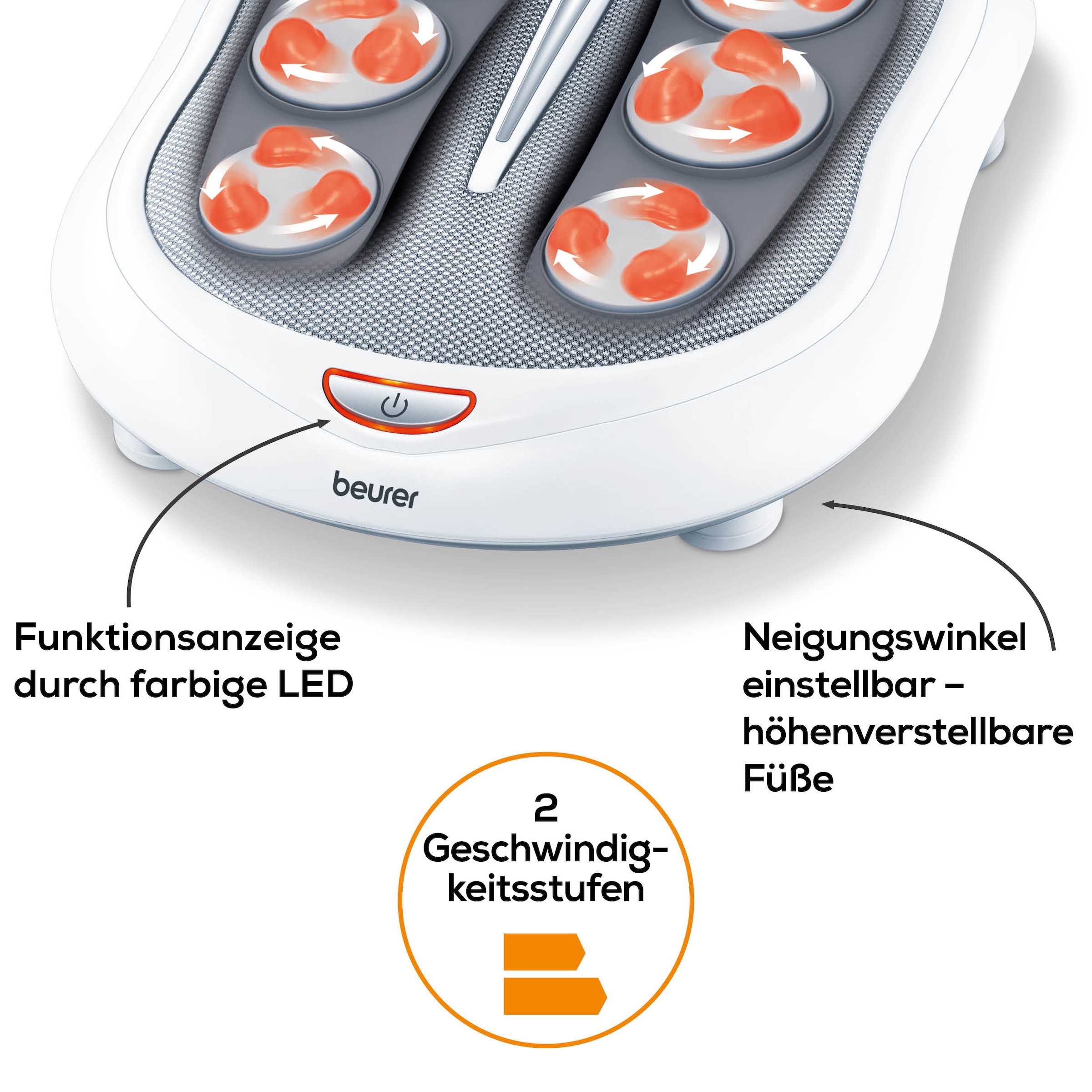 BEURER Shiatsu-Fussmassagegerät »FM 60 mit 2 Intensitätsstufen und zuschaltbarer Wärmefunktion« Fördert die Durchblutung und lindert schwere und müde Beine