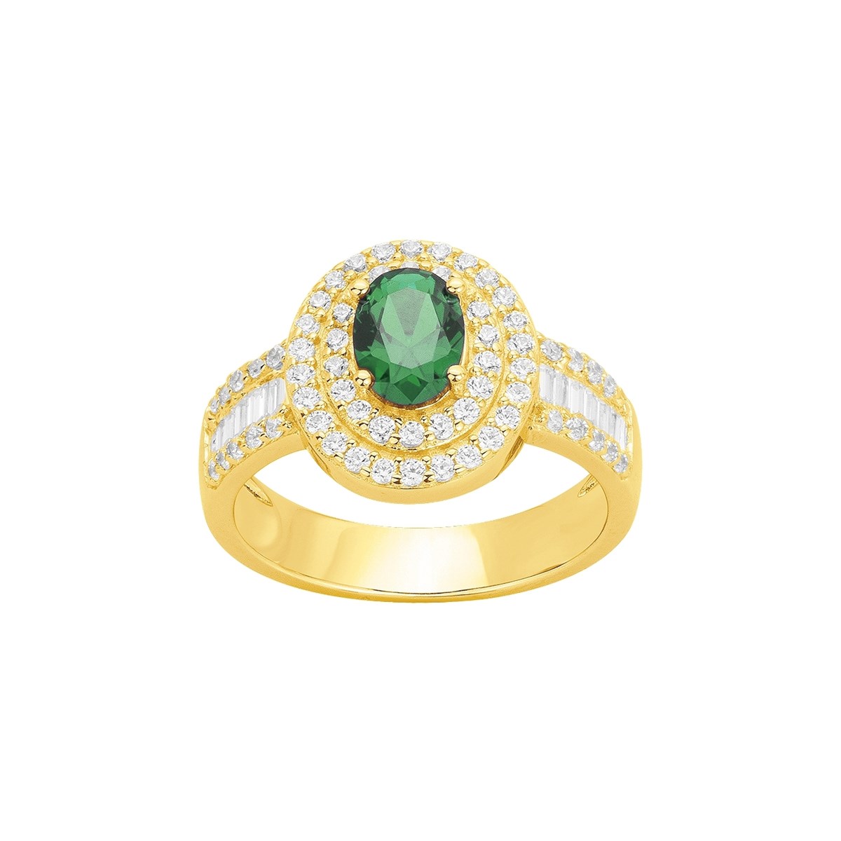 Bague en Plaqué Or avec oxyde de zirconium vert emeraude