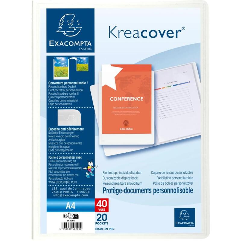 Protège-documents polypropylène rigide Kreacover® 20 pochettes - 40 vues - A4