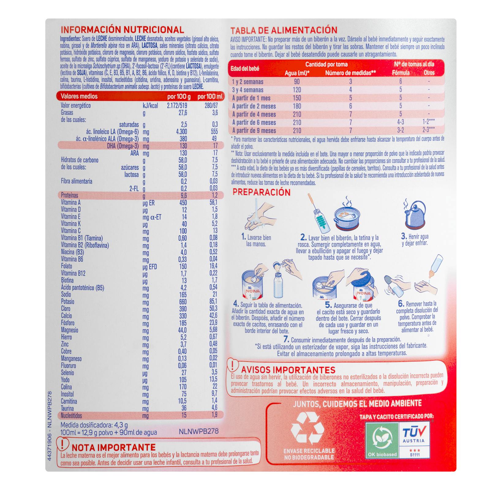Lait infantile en poudre 1 Nidina Nestlé
