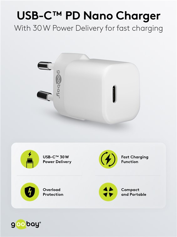 (30W/3A) Nano USB C GaN Ladegerät Netzteil Power Delivery (59716) - Weiss