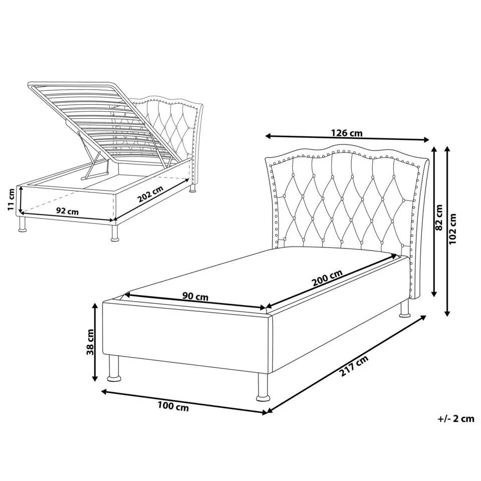 METZ - Bed met opbergruimte - Beige - 90 x 200 cm - Fluweel