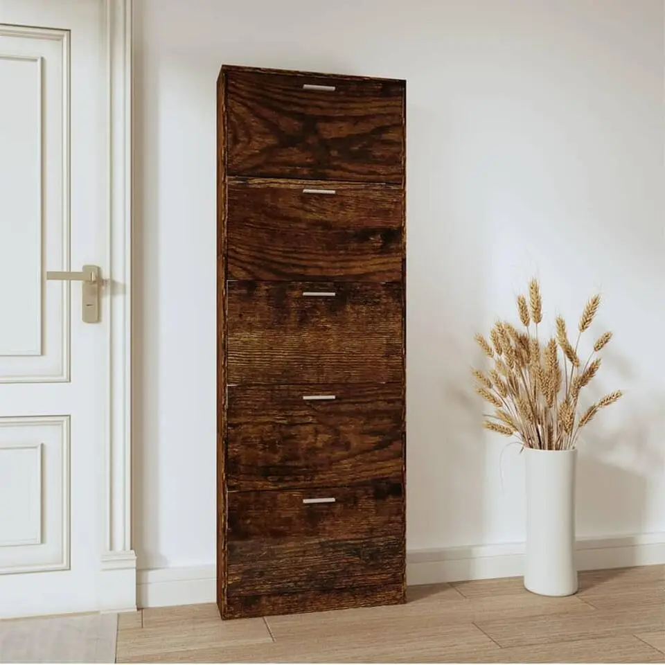 vidaXL - Industriële Schoenenkast met 5 kleppen - Gerookt eiken - 59x17x169 cm