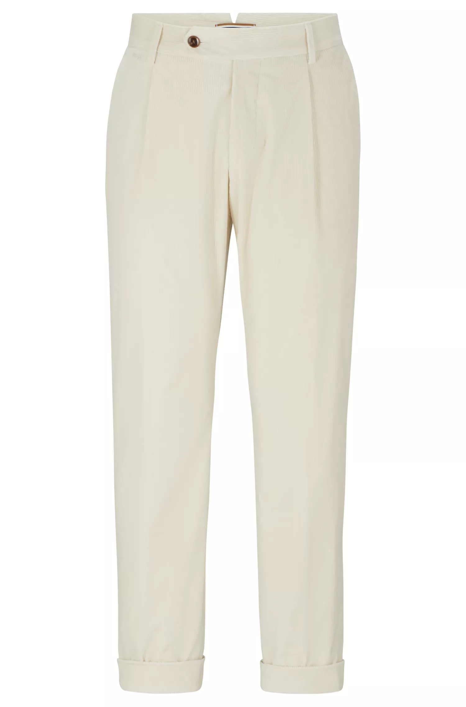 Calça BOSS preta de corte relaxado em veludo cotelê de algodão elástico.