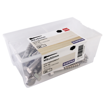 GAMMA houtdraadbout M8 x 50 mm RVS 30 stuks