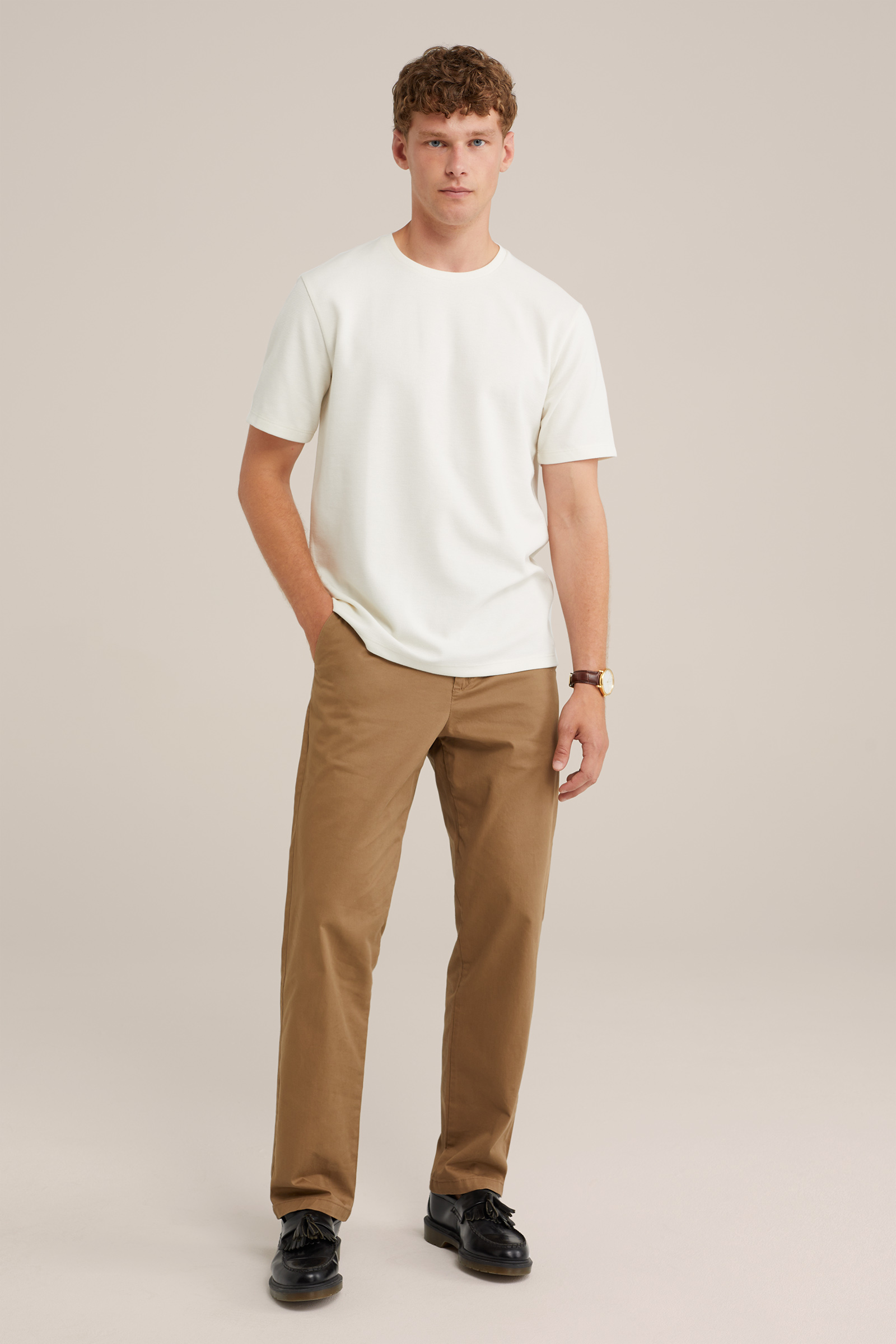 T-shirt met structuur WE Fashion Wit