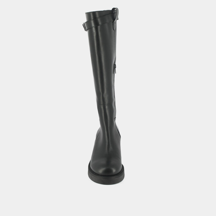 Bottes à talons et détails argentés  en cuir gras noir