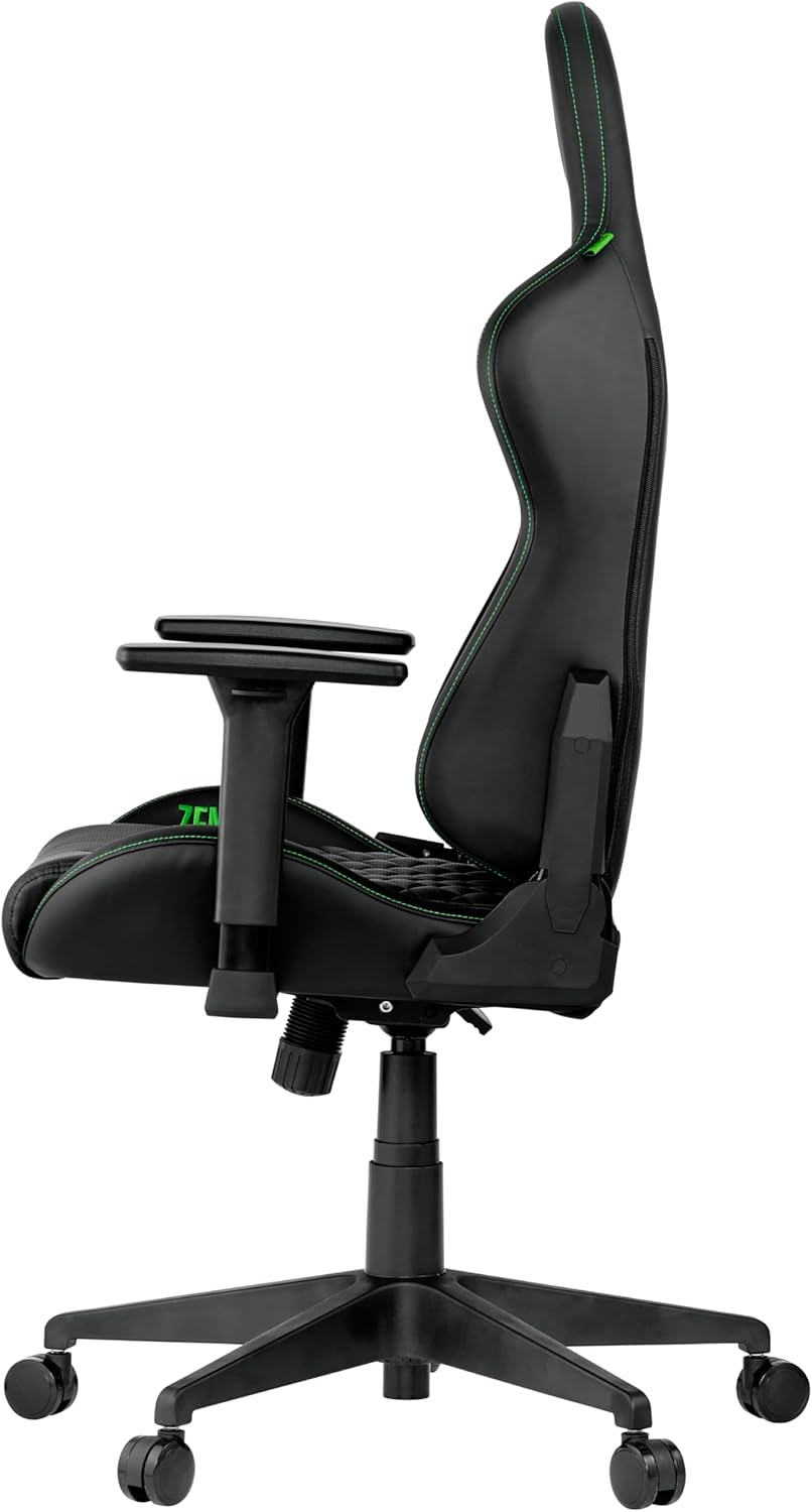 Razer Edition TAROK Natrix PC Gaming Stuhl - atmungsaktives PU-Leder gesteppt, Softcoat 3D Armlehnen, Wippfunktion, Lendenkissen und Kopfkissen, bis 130kg, schwarz