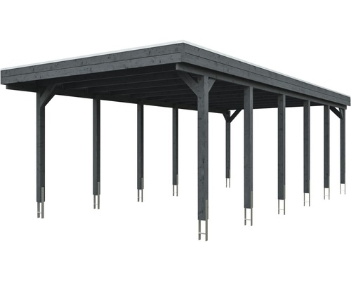 SKAN HOLZ Friesland enkele carport inclusief aluminium dakpanelen en H-paalankers, 397 x 860 cm, grijs