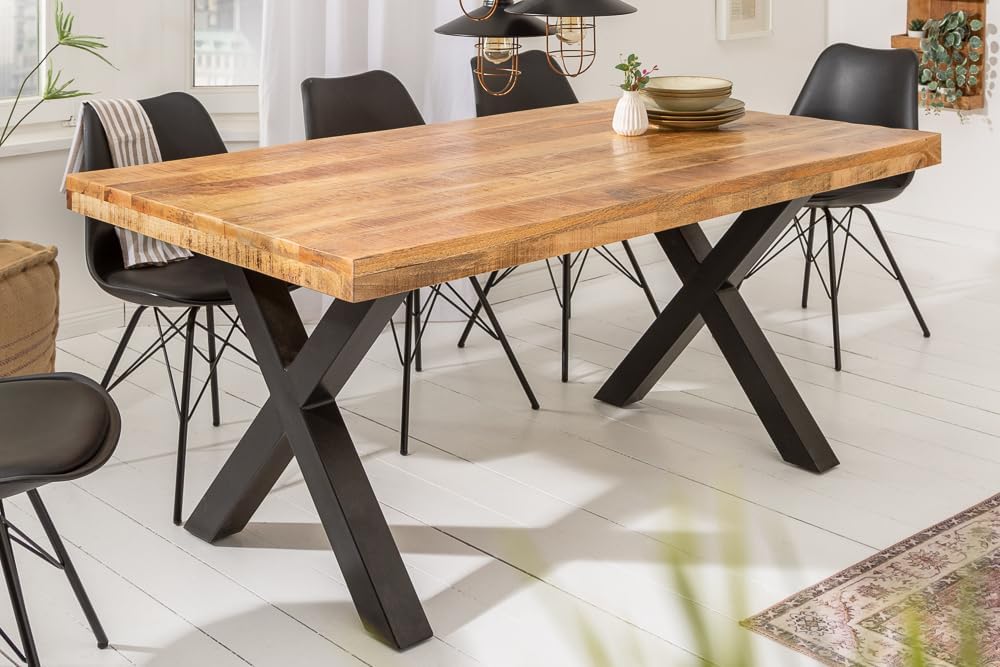 Riess Ambiente Massiver Esstisch Iron Craft 160cm Mangoholz Industrial Design mit X-Beinen Konferenztisch Tisch