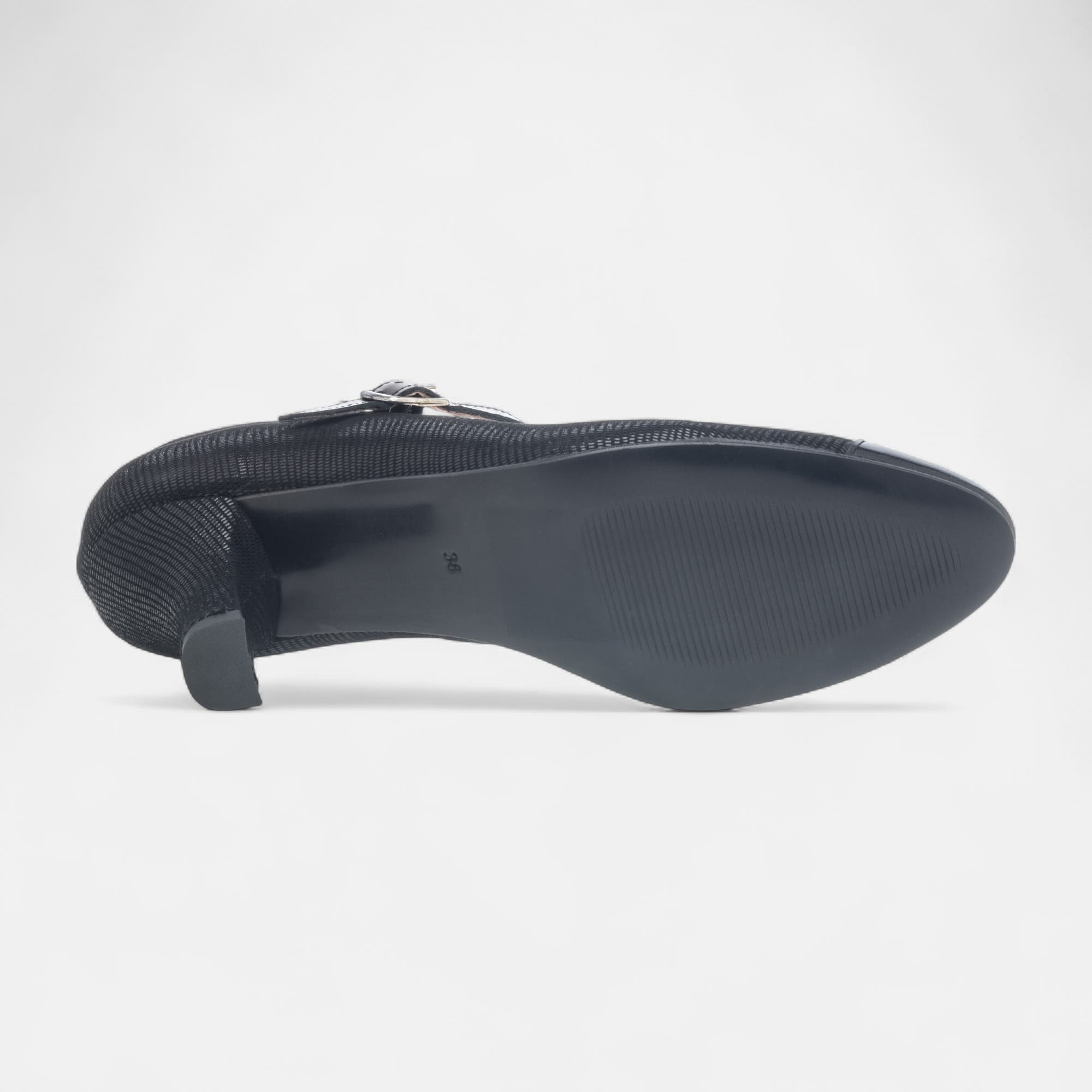 Babies à talon Femme en cuir noir