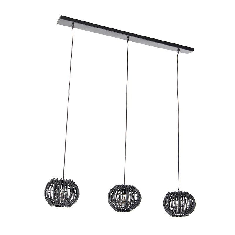Landelijke hanglamp zwart langwerpig 3-lichts - Canna