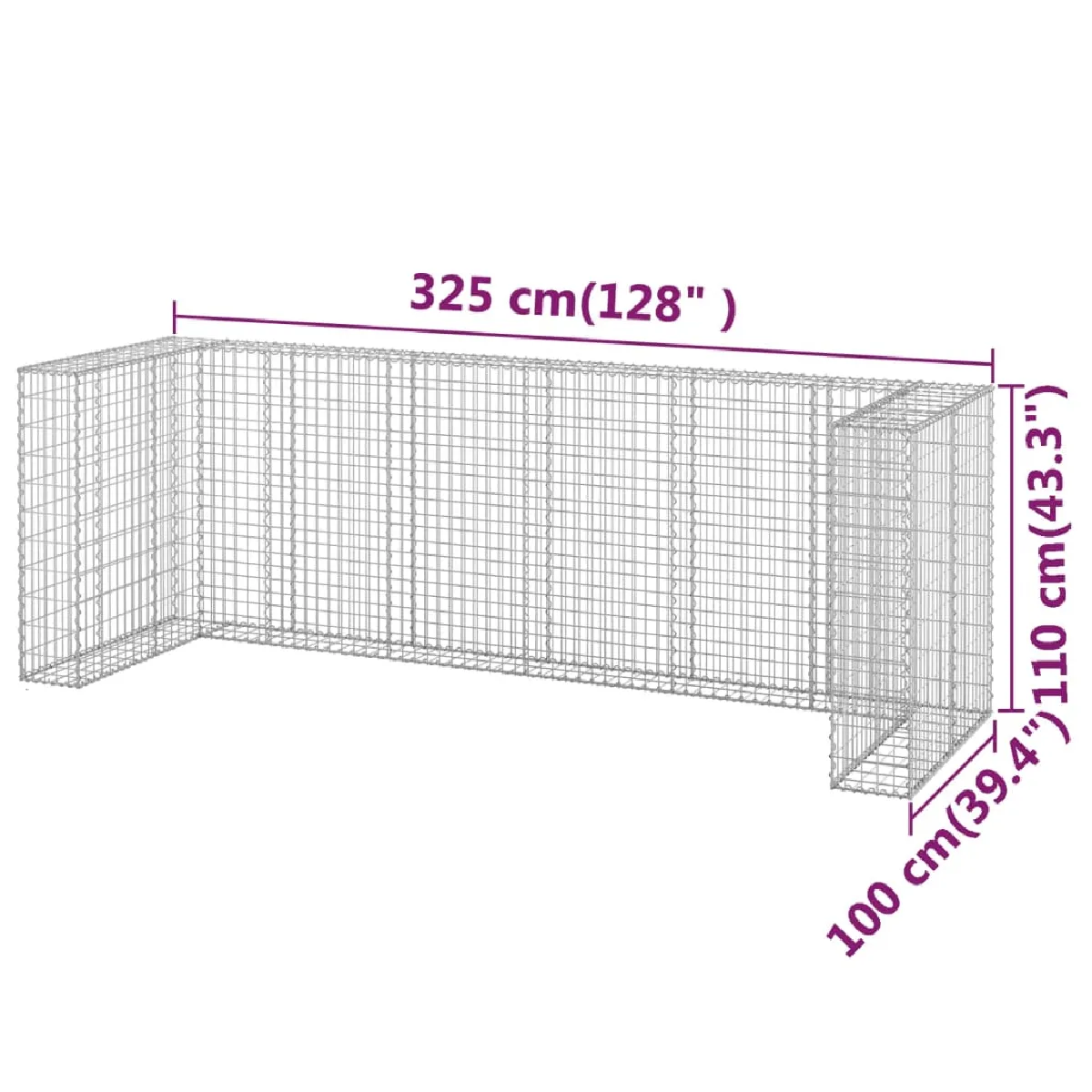 vidaXL Mur gabion 325x100x110 cm