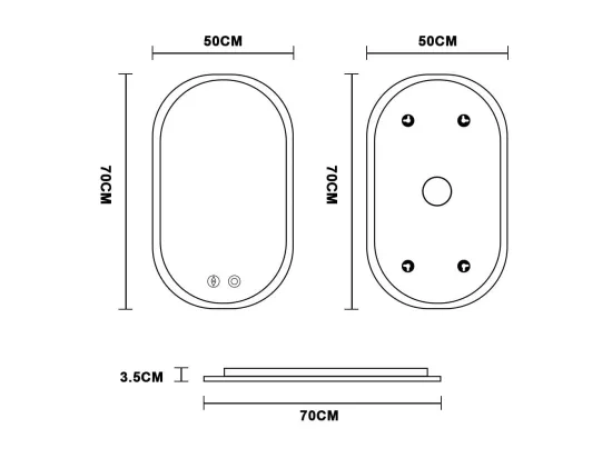 Miroir de Salle de Bain avec Eclairage LED 70x50cm,Verre Antidéflagrant Anti-Brouillard,Miroir Mural Ovale Interrupteur Tactile,3 Couleurs,6500k