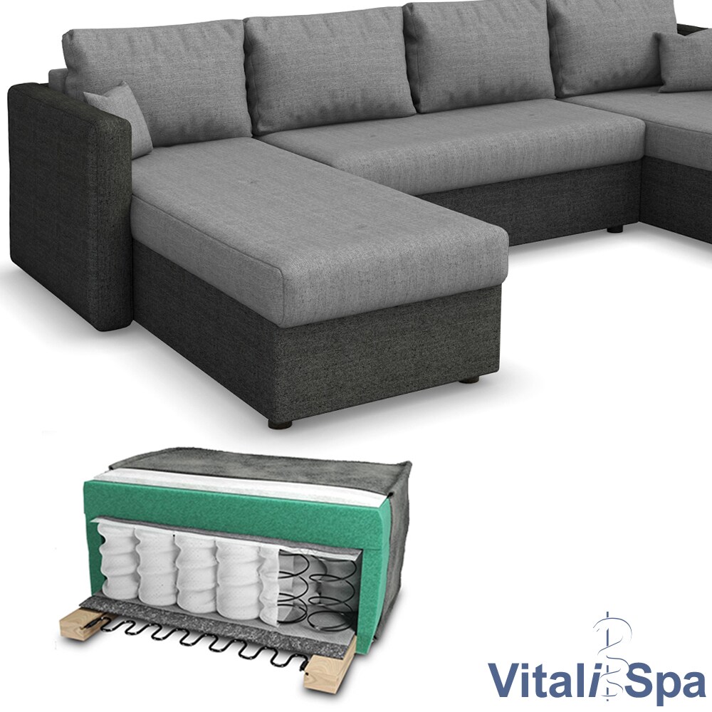 VICCO XXL Ecksofa mit Schlaffunktion Anthrazit - Wohnlandschaft Schlafsofa Sofa Taschenfederkern Couch