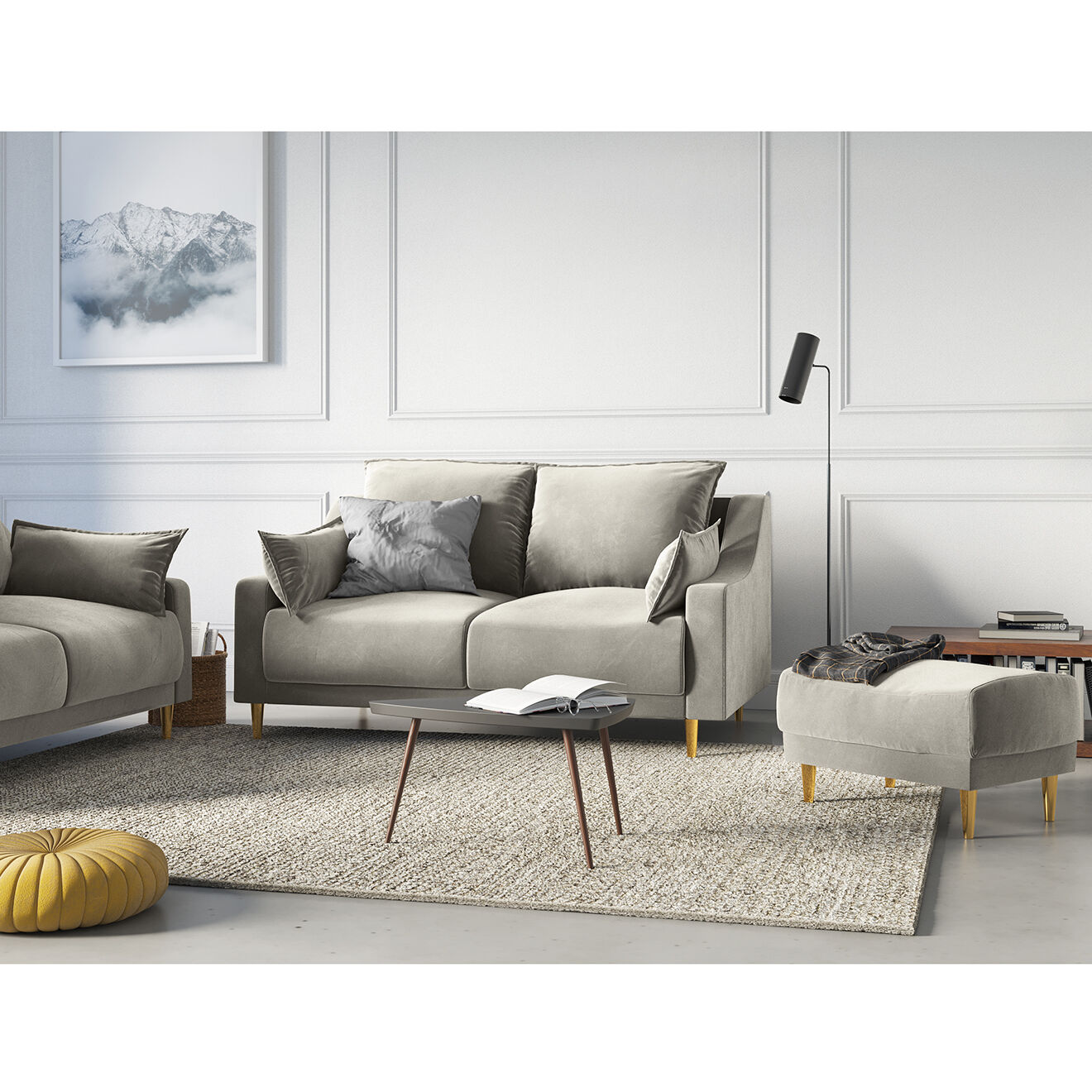 Mazzini Sofas Pouf Pansy en Velours beige - 60x45x45 cm