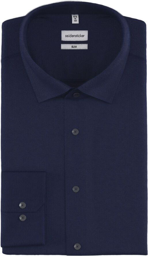 Seidensticker Flannel shirt Slim Long sleeve Kent-Collar Uni Blue