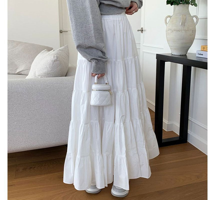 Coris - Effen A-lijn rok met elastische taille en lagen