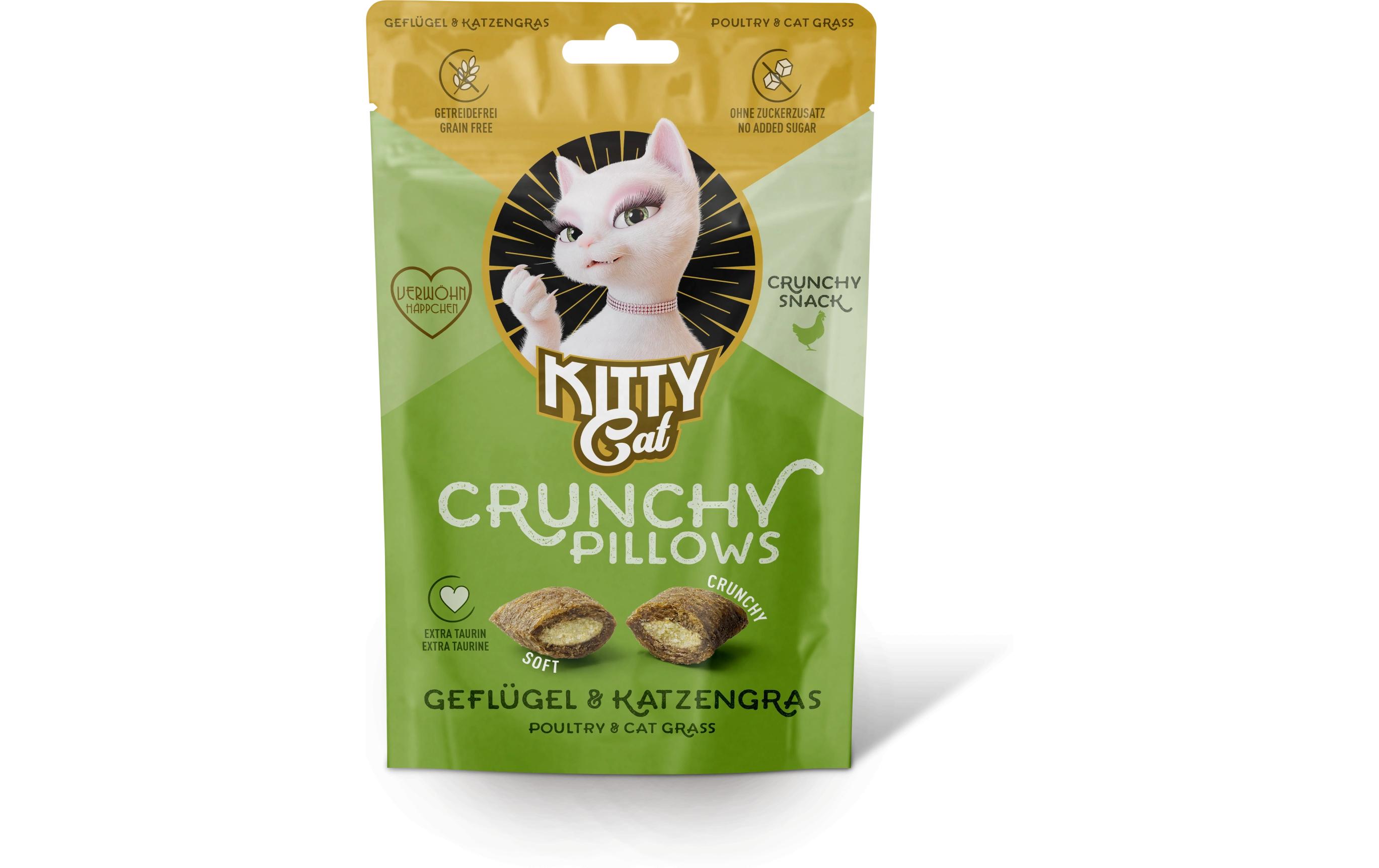 Katzen-Snack Crunchy Pillows Geflügel/Katzengras 60 gSnack für Katzen frei von Zucker und Getreide