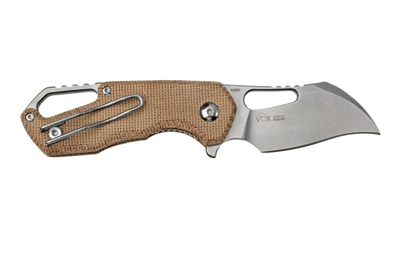 MKM Isonzo FX03M-1NC Hawkbill M390, Natural Canvas Micarta zakmes, Jesper Voxnaes design