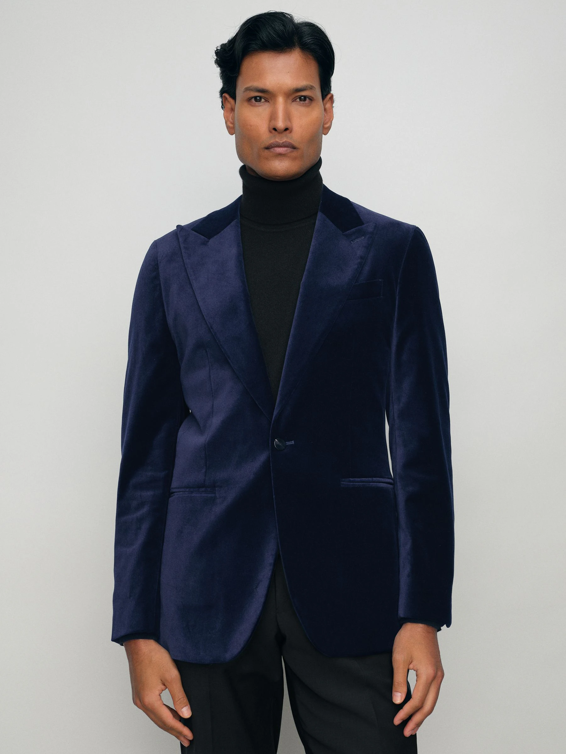 Helderblauw - Reiss Apsara Tailored Single-Breasted Velvet Blazer Slim-Fit