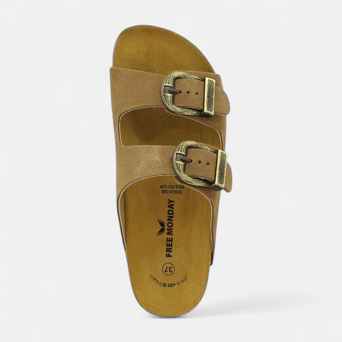 Mules semelle liège Femme en cuir marron